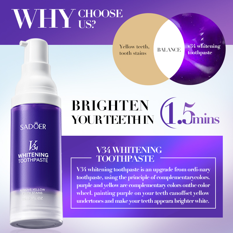 SADOER V34 Toothpaste Stain Re - огляд і ціна Teeth Whitening Hismile