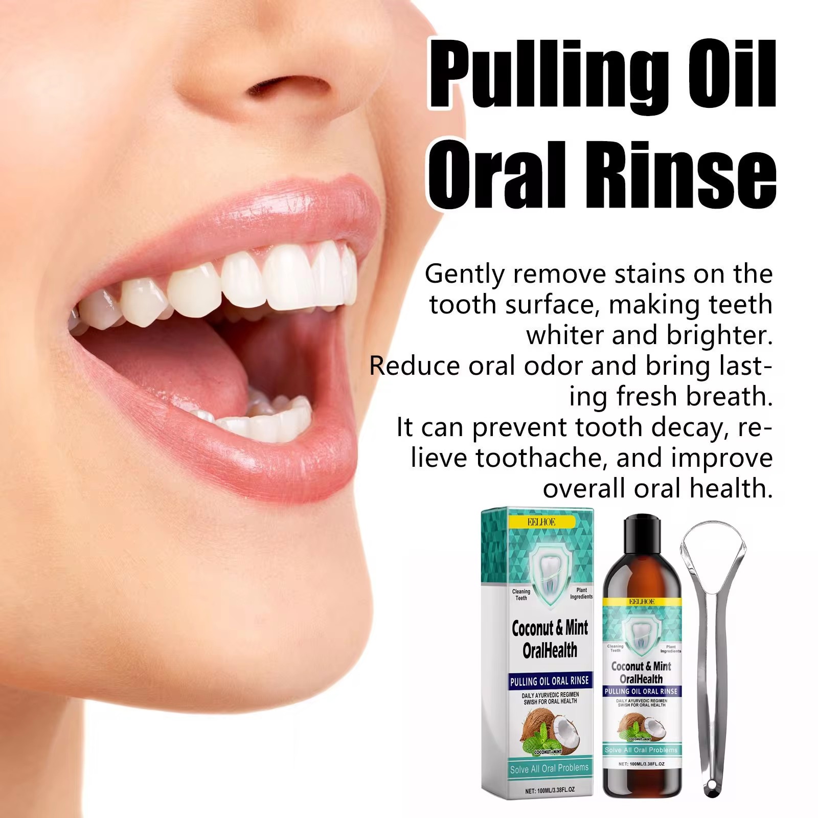 EELHOE Mint Coconut Oil Pullin - огляд і ціна Teeth Whitening Oil Pulling